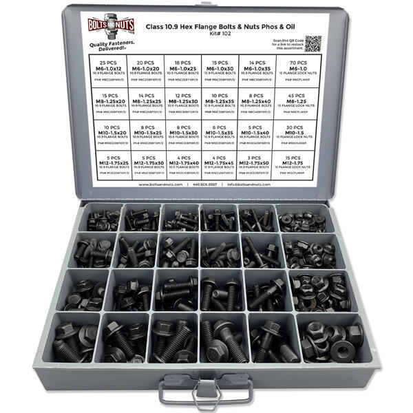 Class 10.9 Hex Flange Frame Bolt  Flange Lock Nut Assortment 370 Pieces