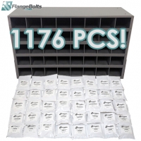 Inch / Metric Flange Bolt & Locknut Kit w/ 40 Hole Bin - 1176 Pcs